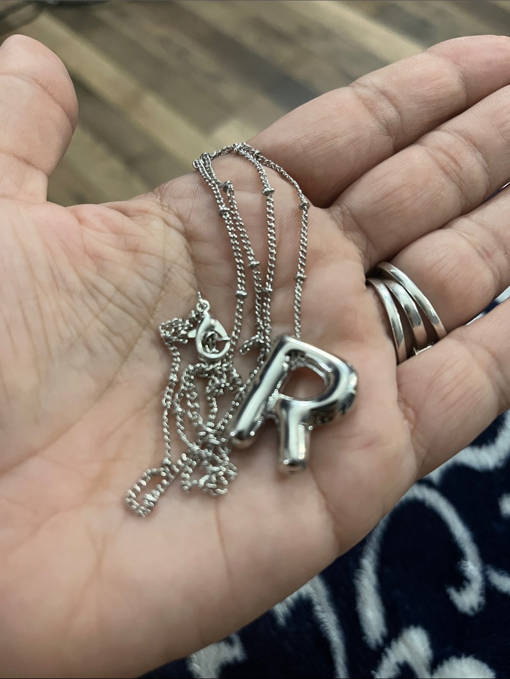 New Silver Plated 'R' Initial Pendant Necklace - Polished Silver Tone